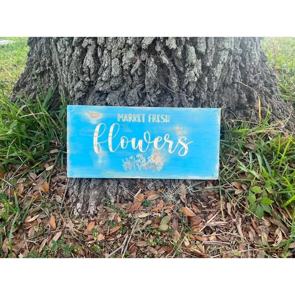 Handmade sign, Market fresh flowers, Wall hanging, Wall decor, Sign
